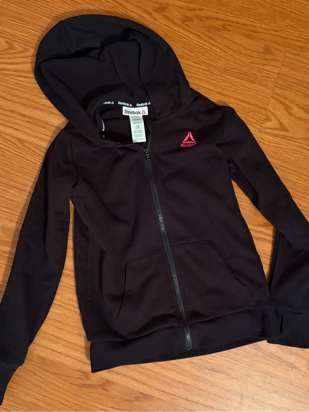 Reebok Kids Black Hoodie with Pink Logo